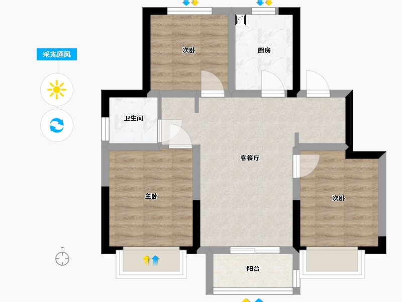 天津-天津市-爱情·花园里-65.00-户型库-采光通风