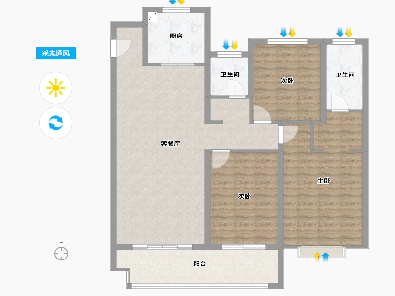 安徽省-宣城市-中梁壹号院-111.00-户型库-采光通风