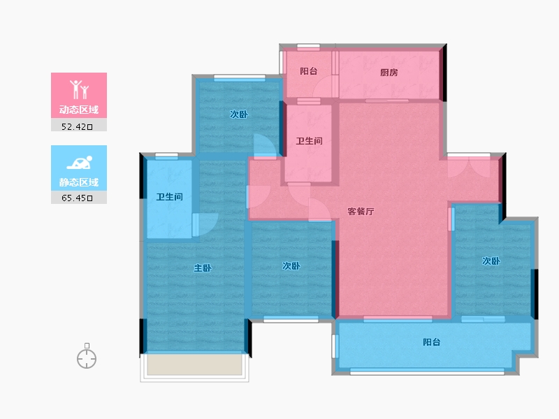 贵州省-遵义市-金科·白鹭湖-106.21-户型库-动静分区