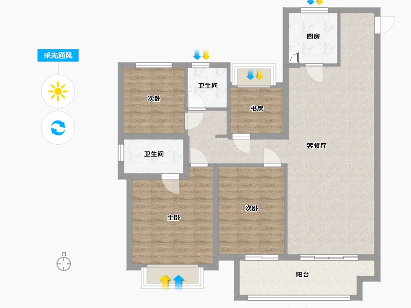 湖北省-襄阳市-宏泰越秀星汇城-105.00-户型库-采光通风