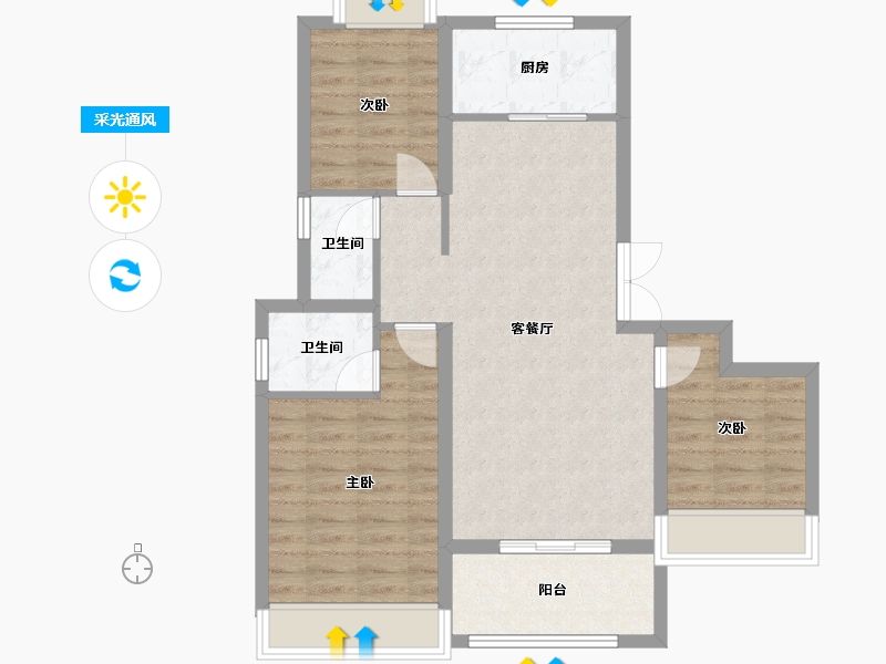 河北省-沧州市-宏宇天玺园-89.00-户型库-采光通风