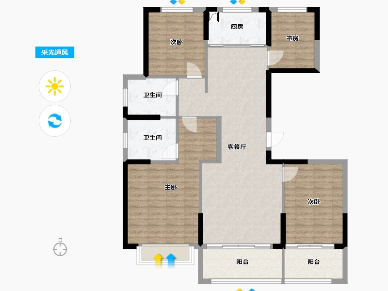 江苏省-扬州市-蓝湾华府-113.00-户型库-采光通风