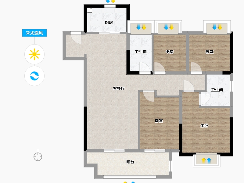 江苏省-镇江市-美的悦岚山-109.00-户型库-采光通风