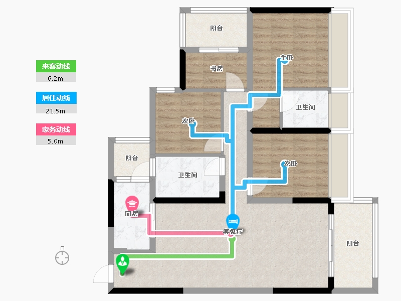 重庆-重庆市-中博华庭1号26栋5号户型-99.23-户型库-动静线