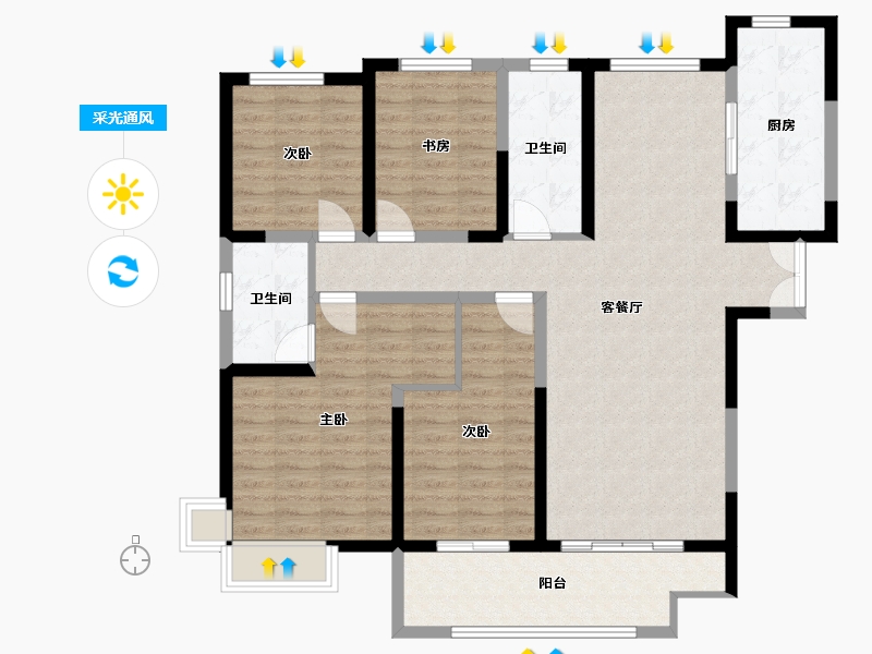 山东省-菏泽市-中丞玖璋台-133.00-户型库-采光通风