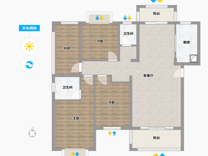 湖南省-岳阳市-荣湖城-110.56-户型库-采光通风