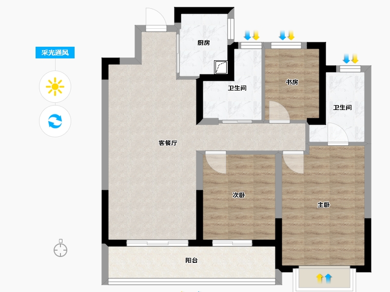 浙江省-宁波市-滨河沁月-109.00-户型库-采光通风