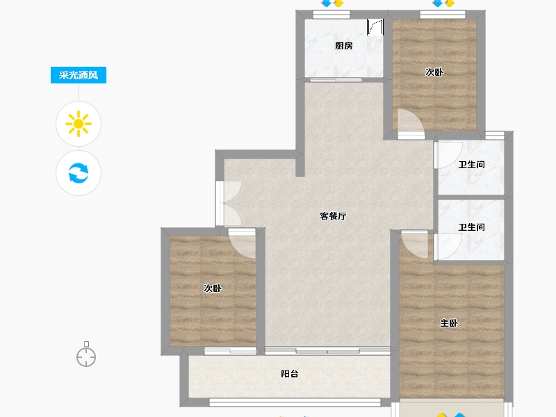 河北省-沧州市-荣盛华府-90.15-户型库-采光通风