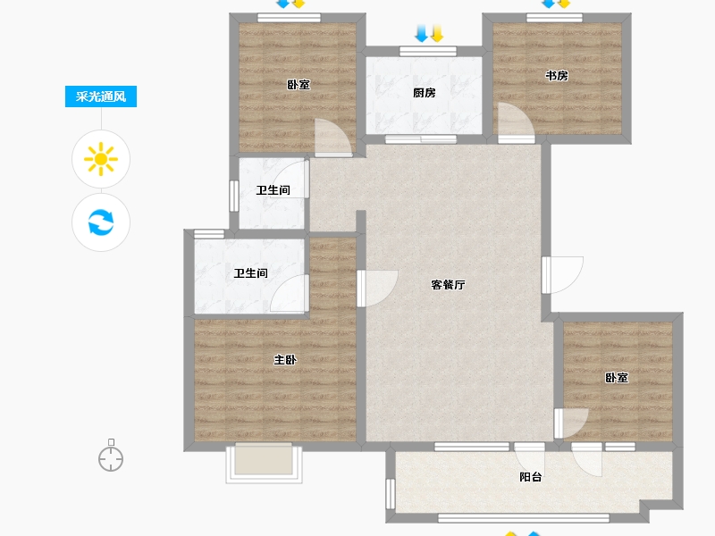 山东省-济南市-万科正荣天宸-113.00-户型库-采光通风