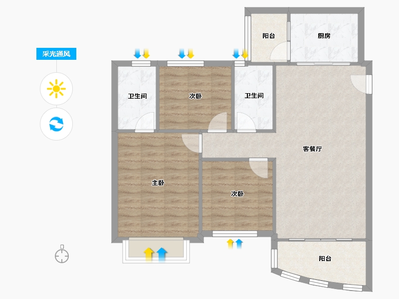 广东省-广州市-新塘新世界花园-84.37-户型库-采光通风