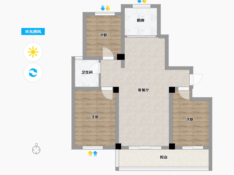 山东省-威海市-万嘉悦湖湾-80.00-户型库-采光通风