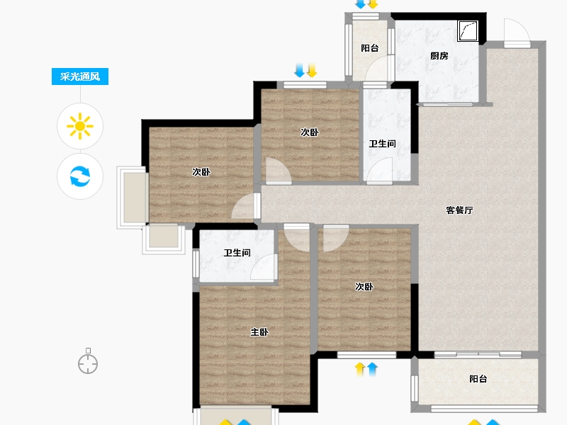 广西壮族自治区-南宁市-华润万象华府-127.00-户型库-采光通风