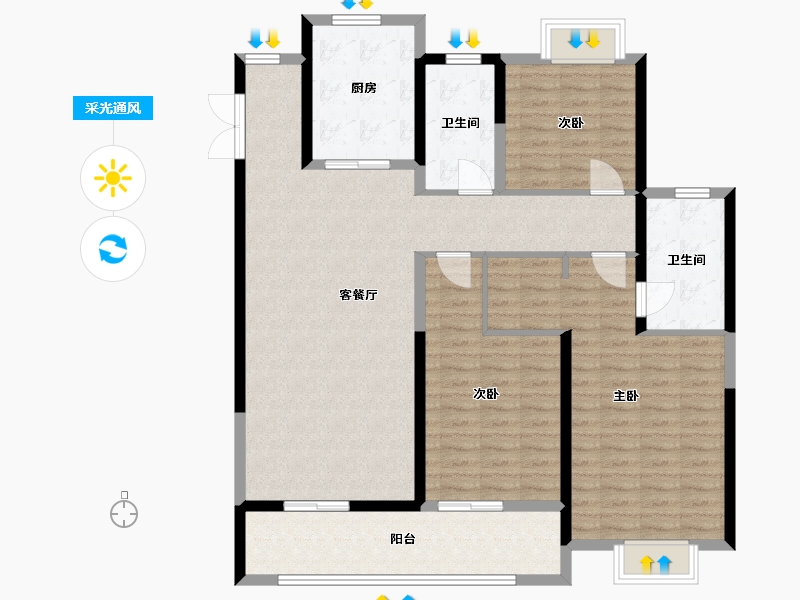 浙江省-台州市-绿城·宁江明月-127.00-户型库-采光通风