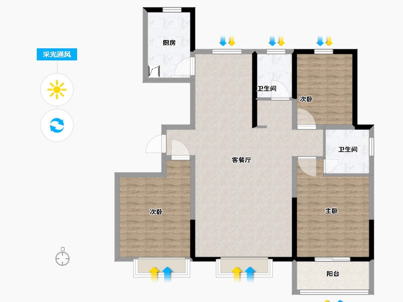 山东省-东营市-金隅花园-128.00-户型库-采光通风