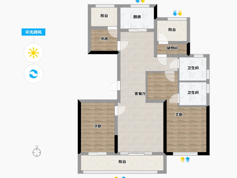 陕西省-西安市-绿城西安全运村4期-101.00-户型库-采光通风