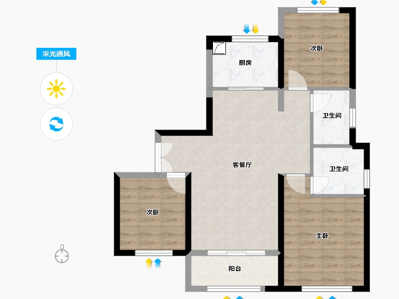 山东省-枣庄市-祥云·奥体华府-92.00-户型库-采光通风