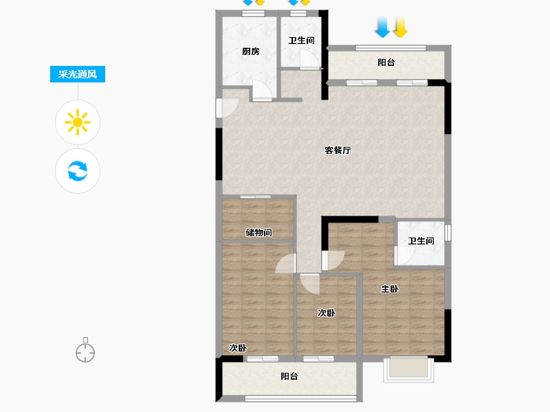 湖南省-长沙市-东原启城-117.00-户型库-采光通风