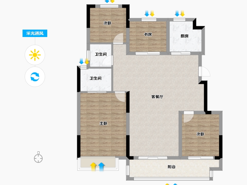 浙江省-湖州市-奥园湖山府-107.00-户型库-采光通风