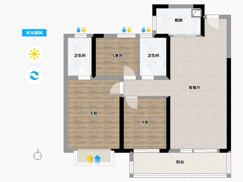 湖北省-襄阳市-蓝光·铭江半岛-90.00-户型库-采光通风