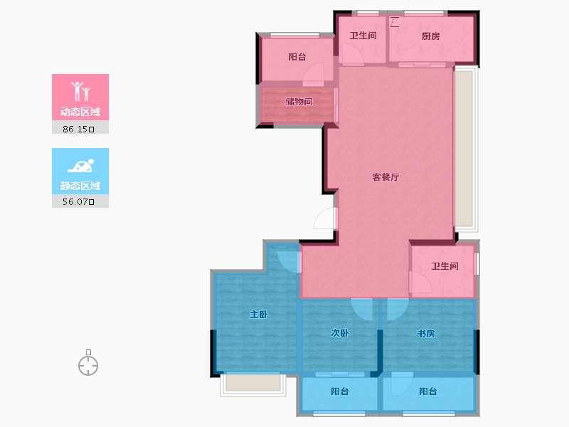 浙江省-绍兴市-万科君望-128.39-户型库-动静分区