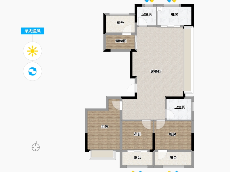 浙江省-绍兴市-万科君望-128.39-户型库-采光通风