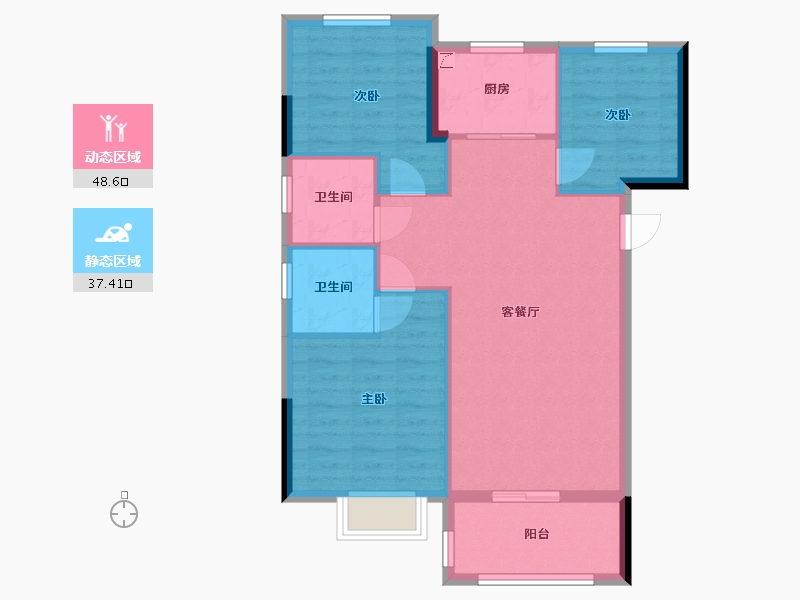 福建省-福州市-禹洲融信·CONE玺湾-75.66-户型库-动静分区