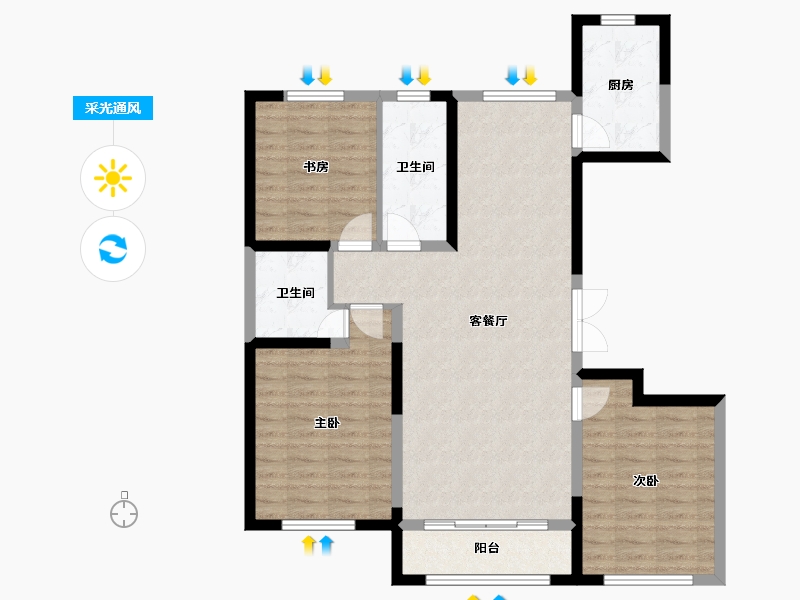 内蒙古自治区-呼和浩特市-金融世家-109.00-户型库-采光通风