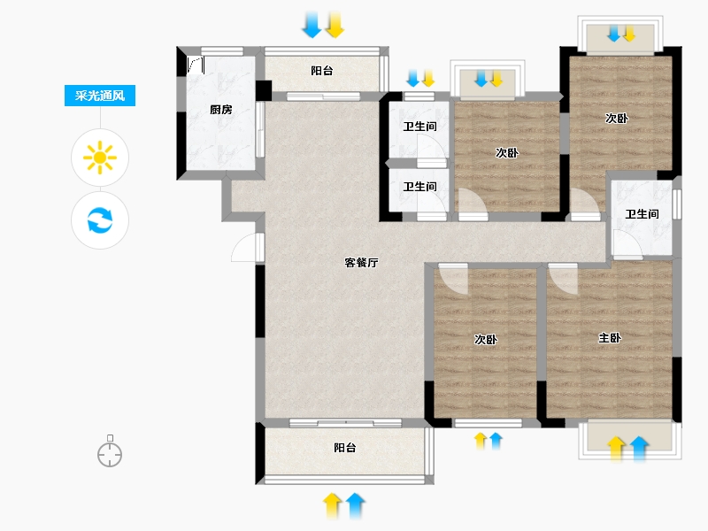 湖南省-娄底市-珠山府-125.00-户型库-采光通风