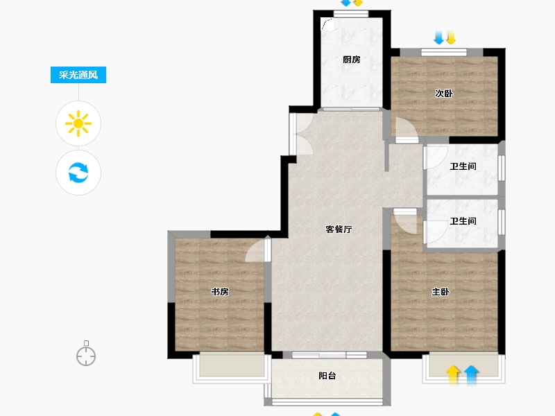 河南省-鹤壁市-朝歌里人文小镇A区-88.00-户型库-采光通风