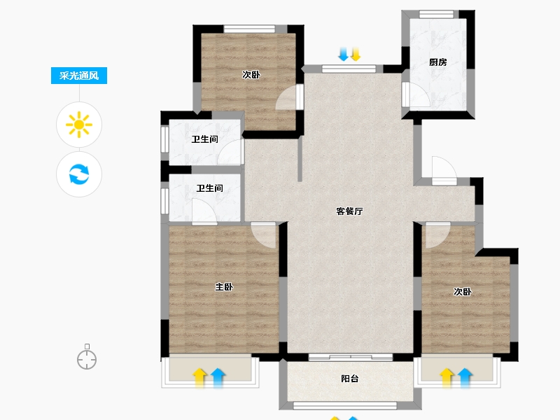 山东省-枣庄市-鸿鑫润景-102.37-户型库-采光通风