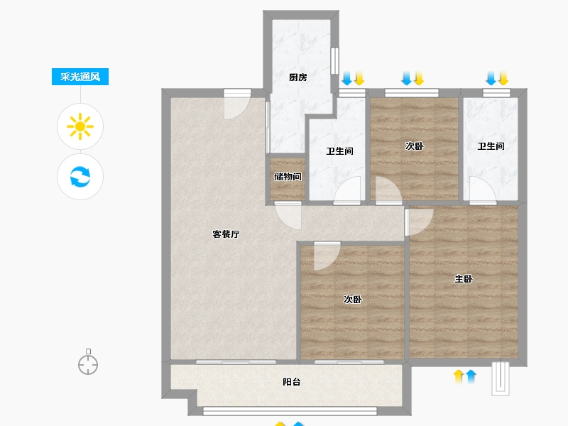 湖北省-武汉市-保利新武昌-84.90-户型库-采光通风