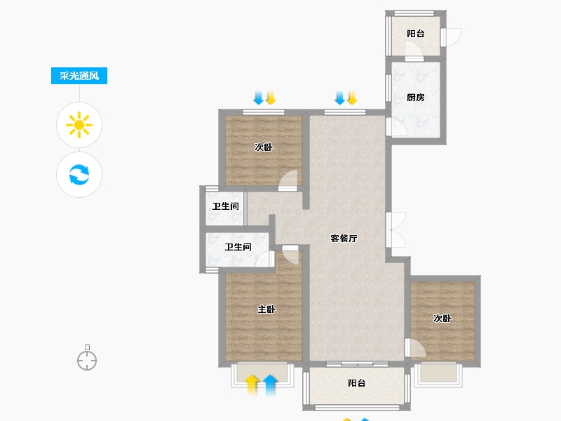 山西省-临汾市-梧桐里-107.71-户型库-采光通风