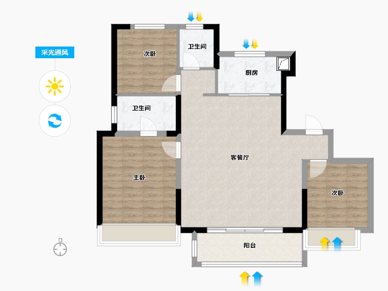 宁夏回族自治区-银川市-万科翡翠公园-129.00-户型库-采光通风