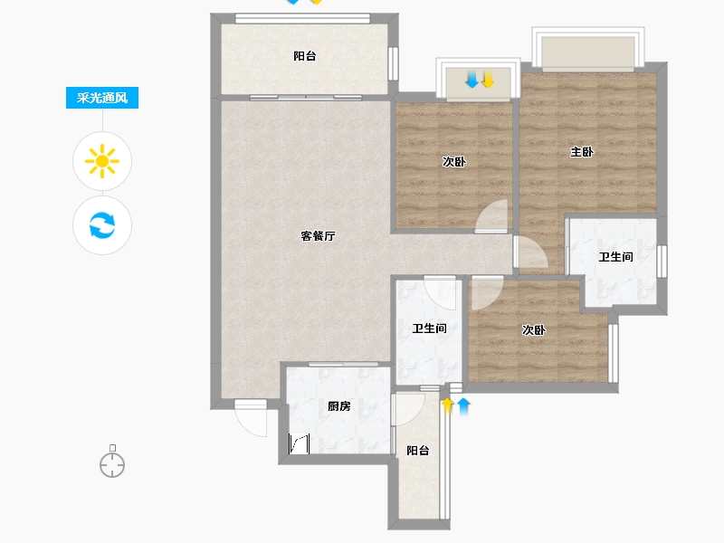 四川省-成都市-天府国际凤凰城-103.00-户型库-采光通风