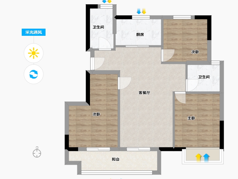 浙江省-嘉兴市-万科潮起云山-80.00-户型库-采光通风