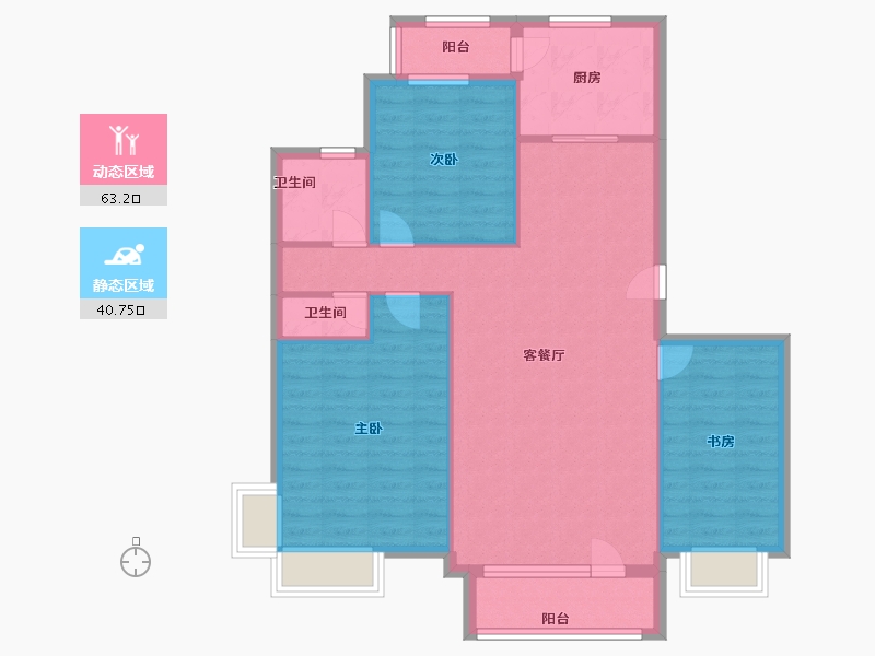 辽宁省-大连市-新星绿城5期-94.25-户型库-动静分区