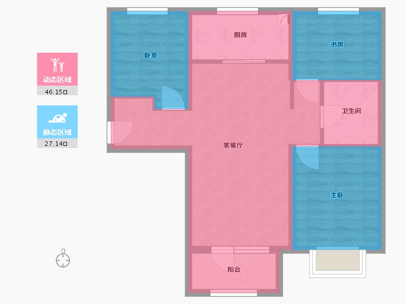 河北省-廊坊市-霸州温泉新都孔雀城·宜园-71.00-户型库-动静分区