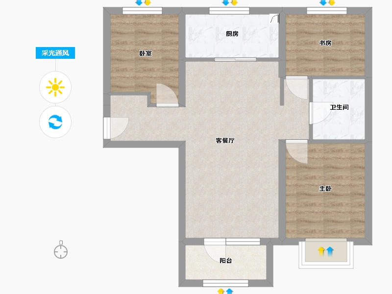 河北省-廊坊市-霸州温泉新都孔雀城·宜园-71.00-户型库-采光通风