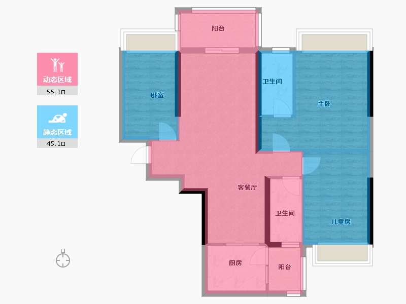 广东省-江门市-松鹤·国际新城-95.40-户型库-动静分区