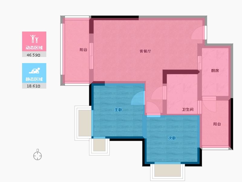 重庆-重庆市-东原·亲亲里-56.93-户型库-动静分区