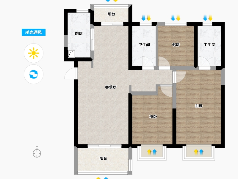 陕西省-西安市-世茂璀璨倾城-91.00-户型库-采光通风