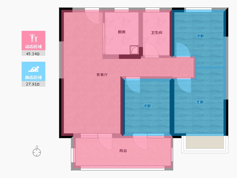 山东省-青岛市-鑫江花漾里-64.00-户型库-动静分区