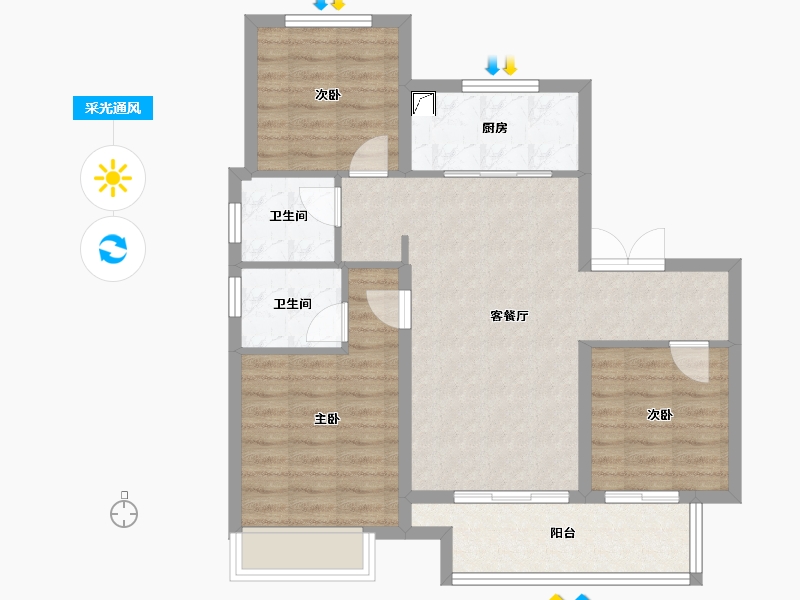 江苏省-苏州市-春风南岸-77.00-户型库-采光通风