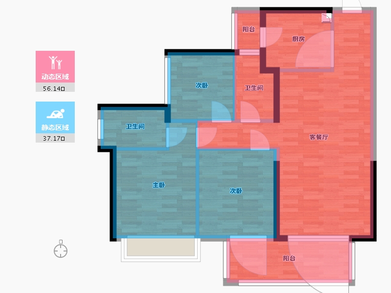 广西壮族自治区-南宁市-龙光玖珑华府-83.86-户型库-动静分区