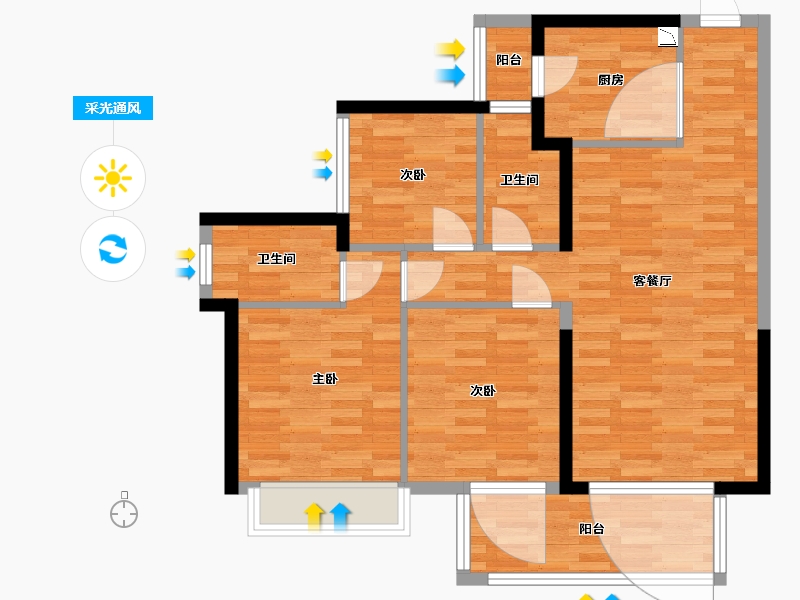 广西壮族自治区-南宁市-龙光玖珑华府-83.86-户型库-采光通风