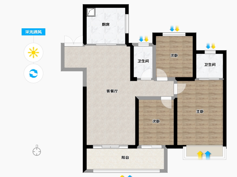 江苏省-盐城市-吾悦和府-100.00-户型库-采光通风