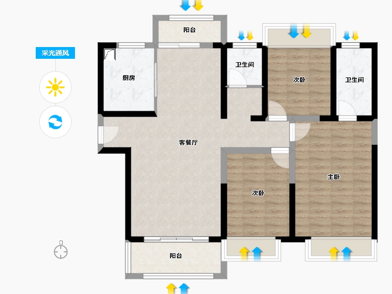 河南省-南阳市-澜湾公馆-94.56-户型库-采光通风