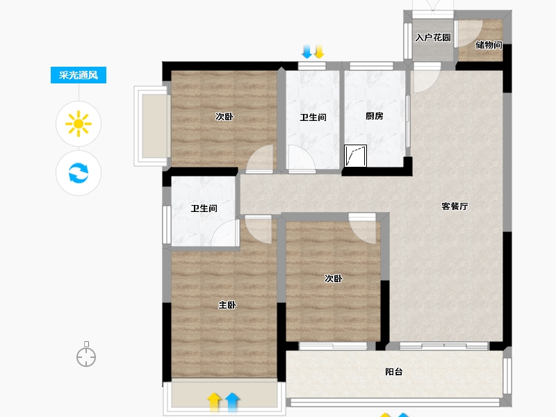 湖南省-株洲市-东部美的城-90.00-户型库-采光通风