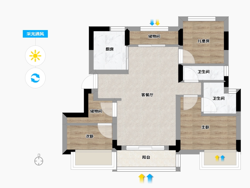 浙江省-嘉兴市-旭辉梦想城-92.00-户型库-采光通风