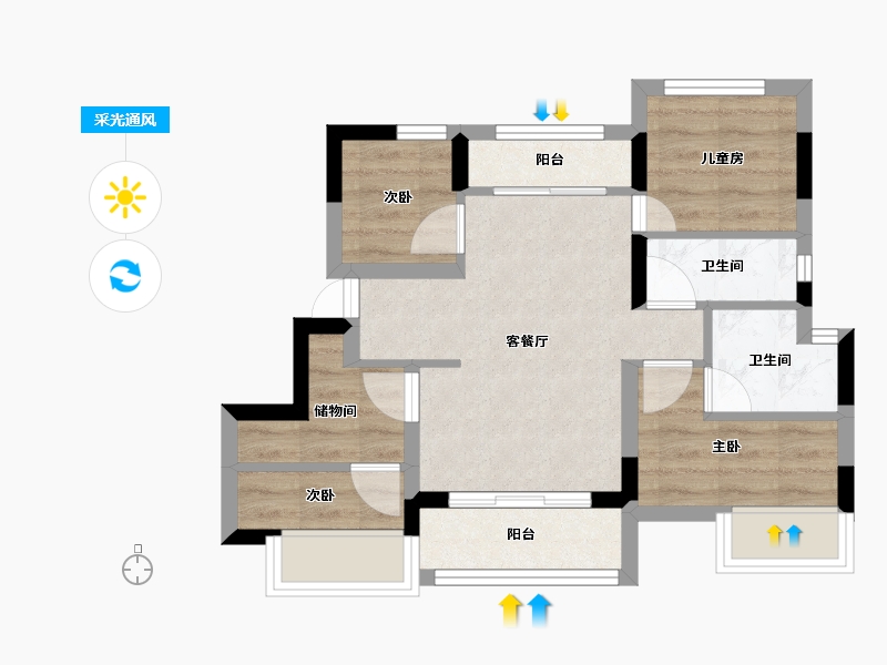 浙江省-嘉兴市-旭辉梦想城-92.00-户型库-采光通风